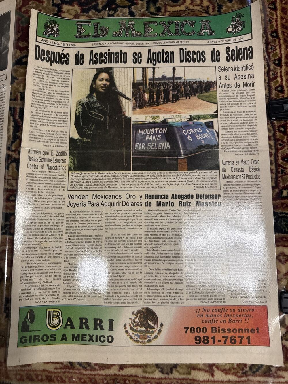 Rare Selena Memorial Newspaper 1995 El Mexica Issue